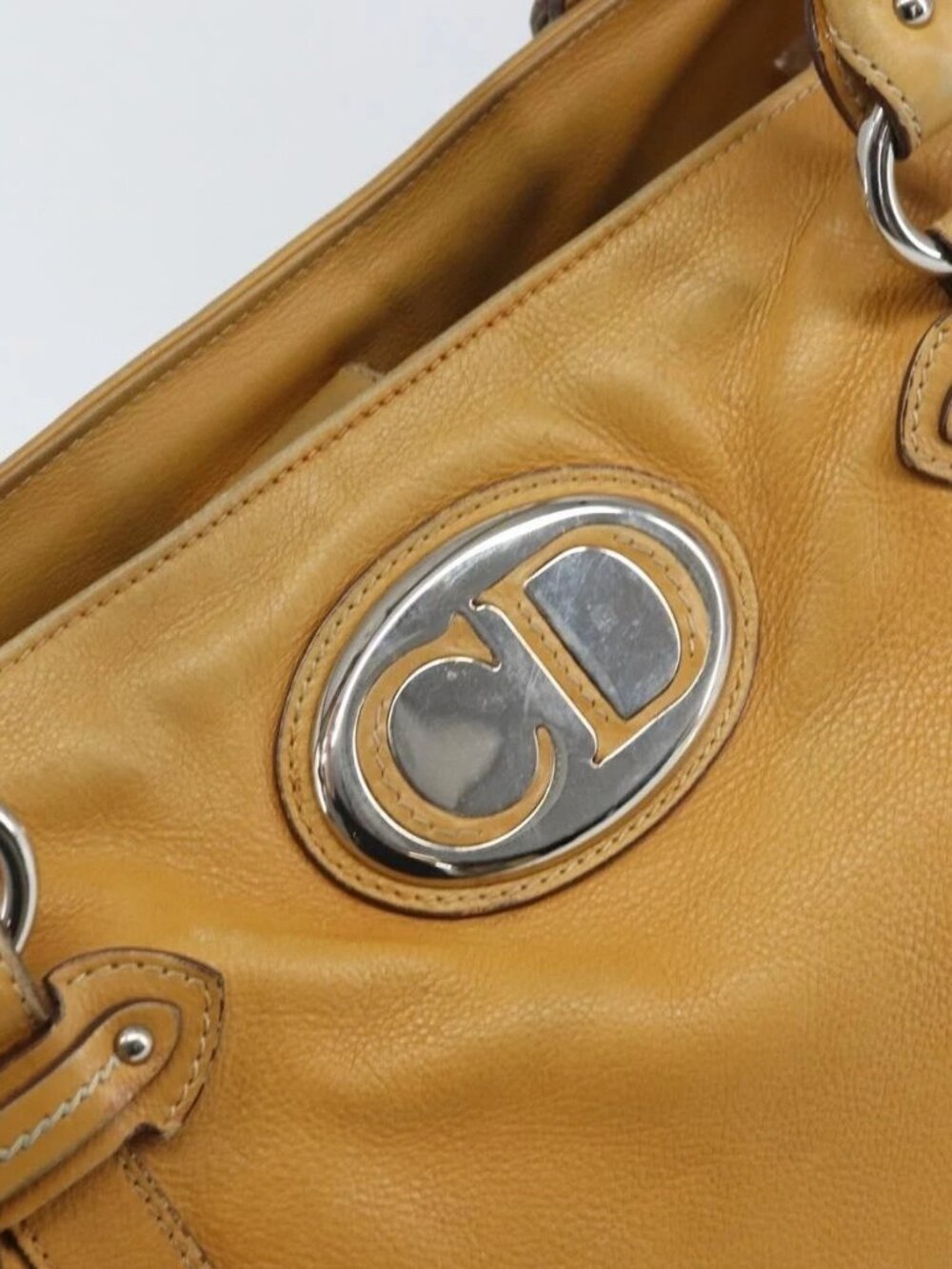 Christian Dior Hand Bag Leather Beige Silver Auth ep13147 - Picture 10 of 16